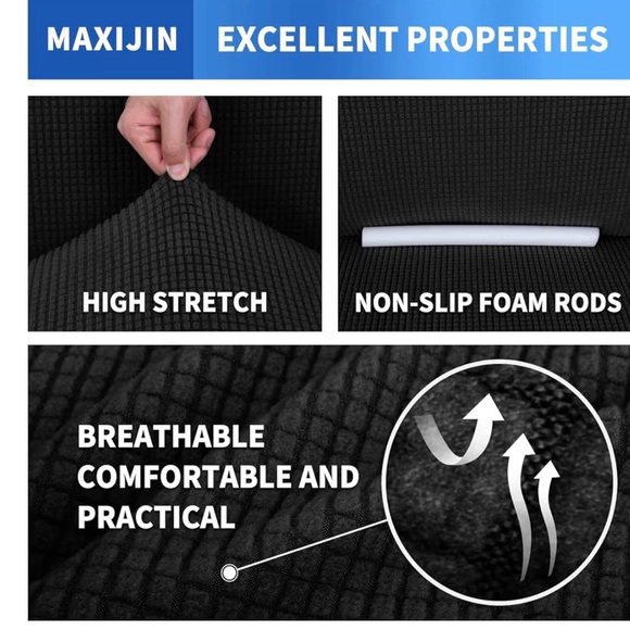 MAXIJIN Super Stretch Couch Cover for 3 Cushion Couch Black - Picture 10 of 11